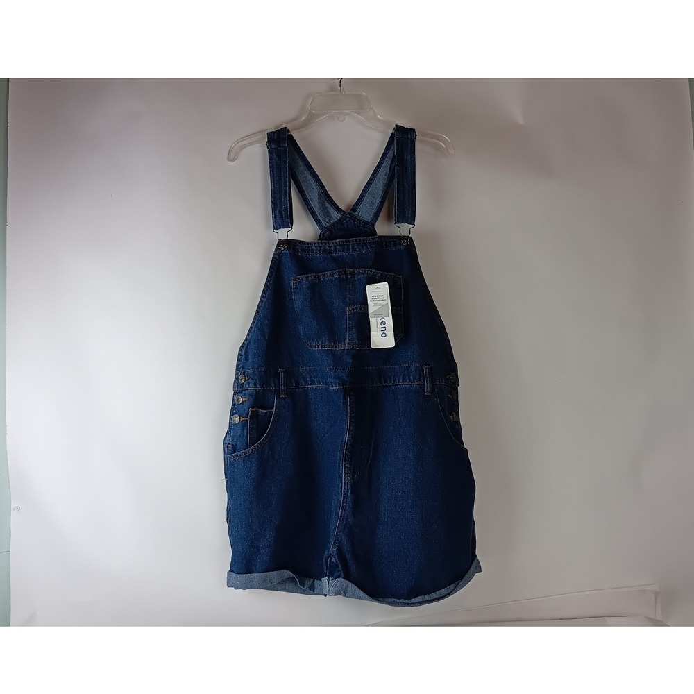 Talakeno Womens Denim Shortalls Dark Wash XL Bib Overalls Cuffed Hem